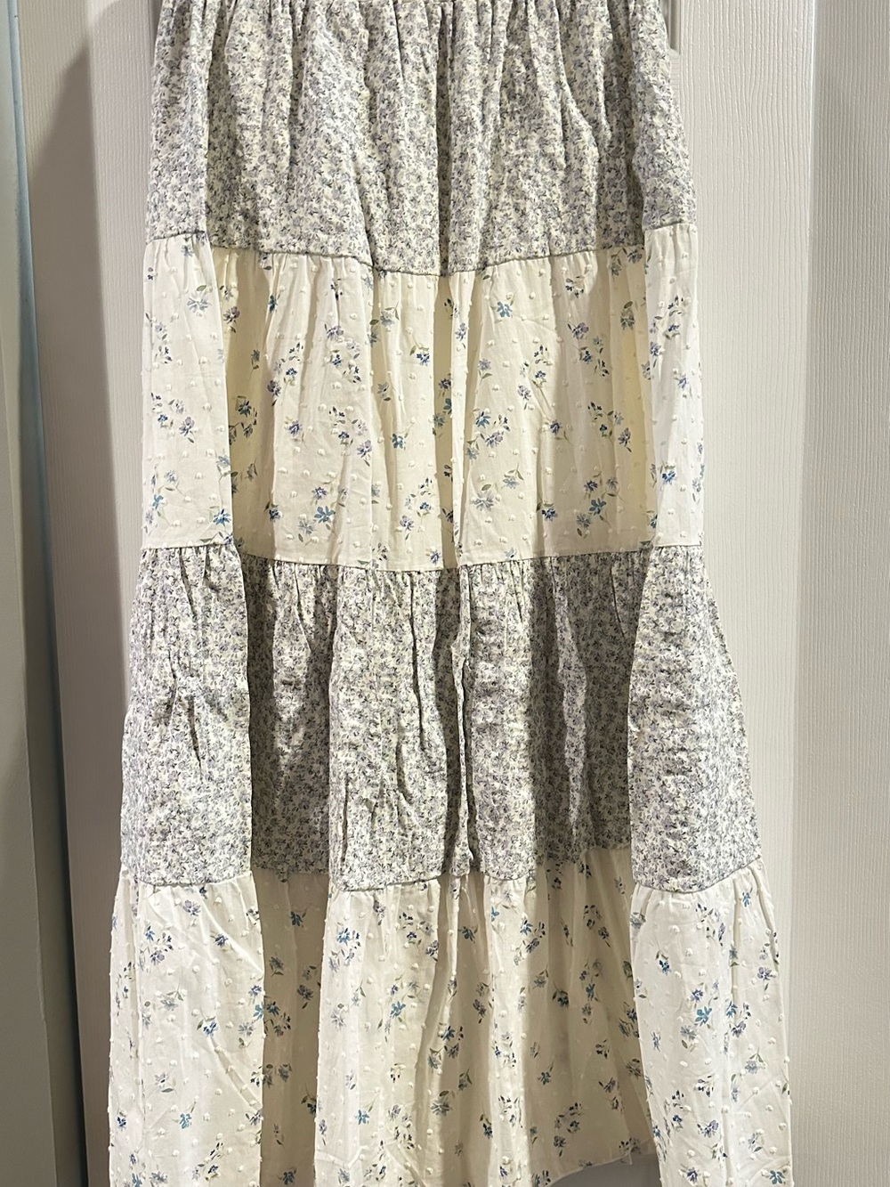 Women's Cream Floral Tiered Maxi Skirt